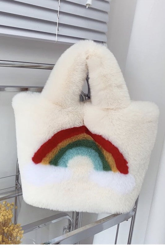 Fuzzy rainbow handbag