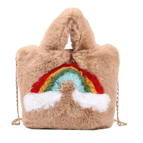 Fuzzy rainbow handbag