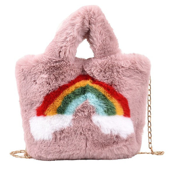 Fuzzy rainbow handbag