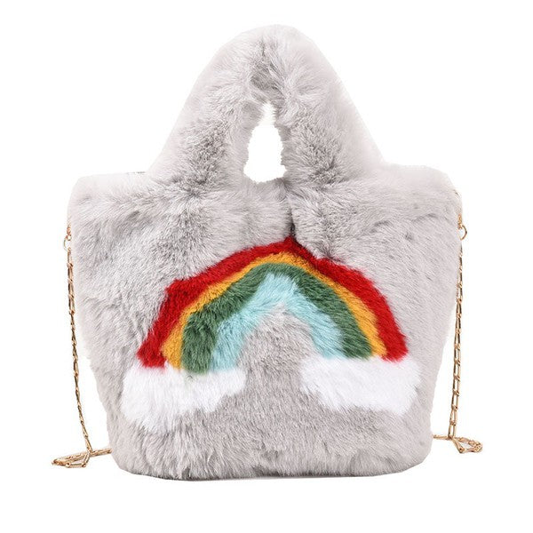 Fuzzy rainbow handbag