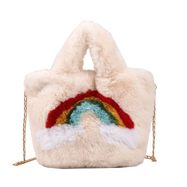 Fuzzy rainbow handbag