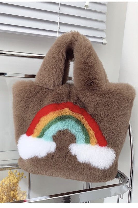 Fuzzy rainbow handbag