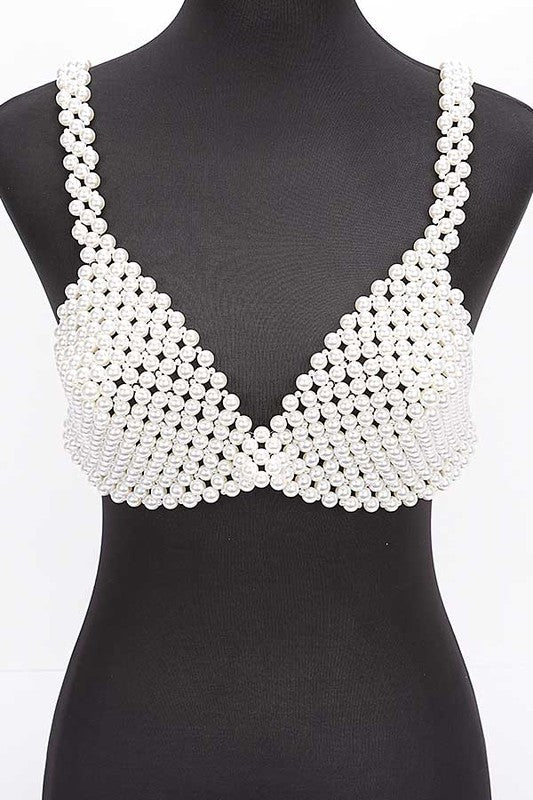 Faux Pearl Braided Bra Top