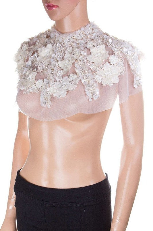White Floral Embellished Lace Body Chain