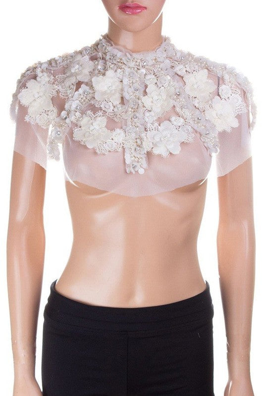 White Floral Embellished Lace Body Chain
