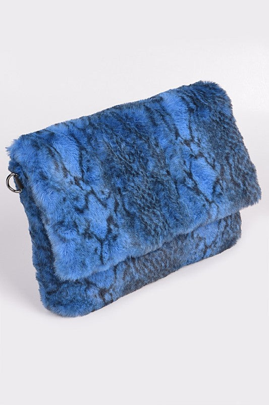 Faux Shearling Snake Print Shoulder Bag