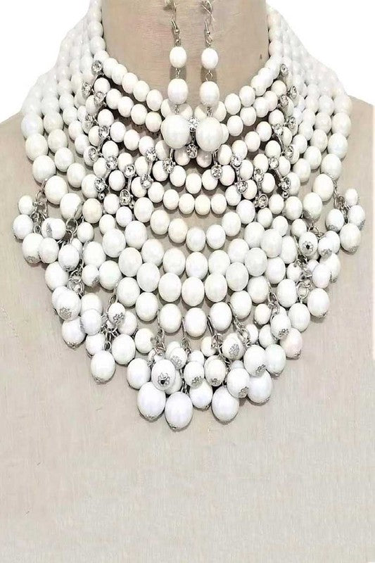 Pearlized Beads Statement Necklace Set