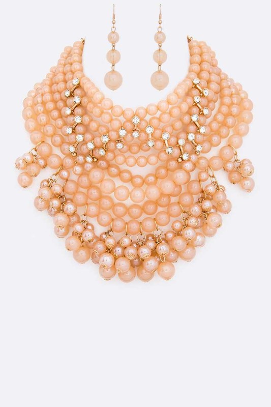 Pearlized Beads Statement Necklace Set
