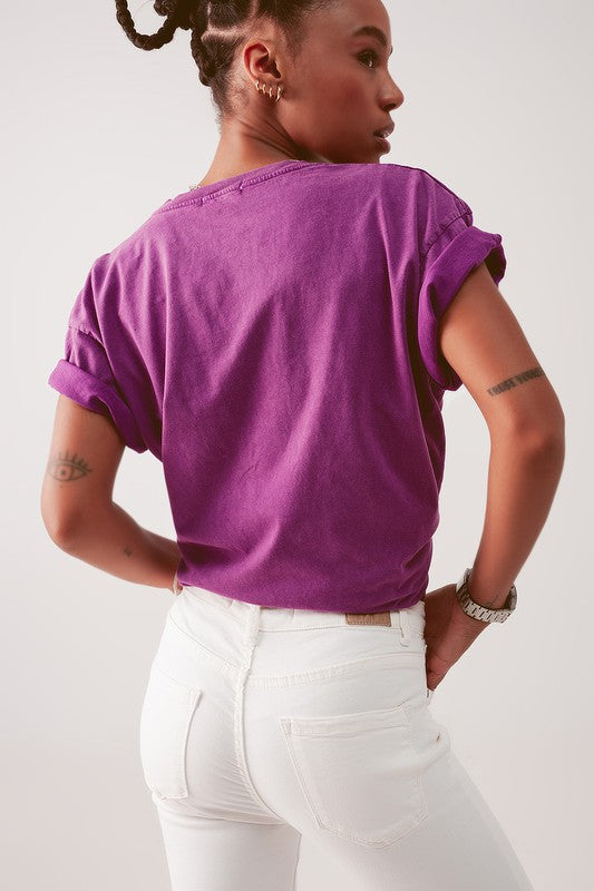 T SHIRT IN PURPLE WITH TEXT PRINT