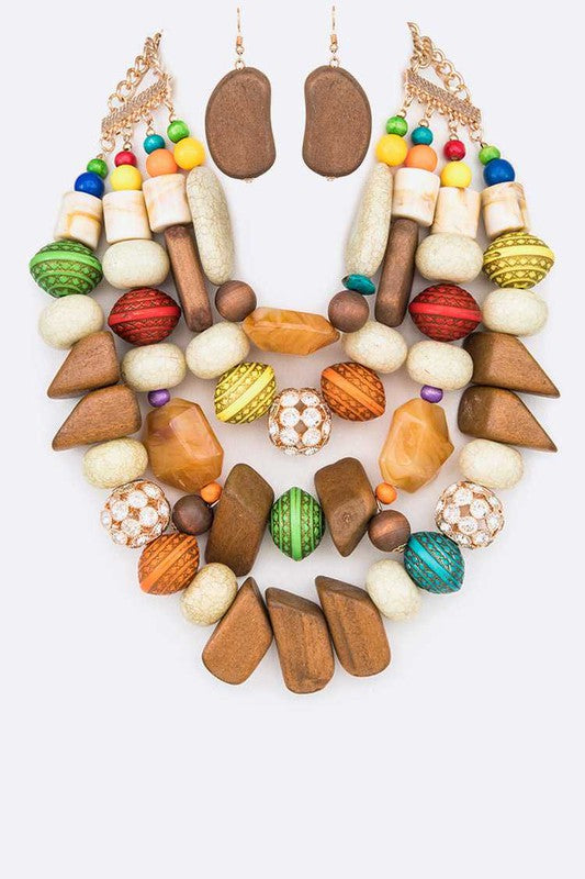 Mix Beads Statement Necklace Set