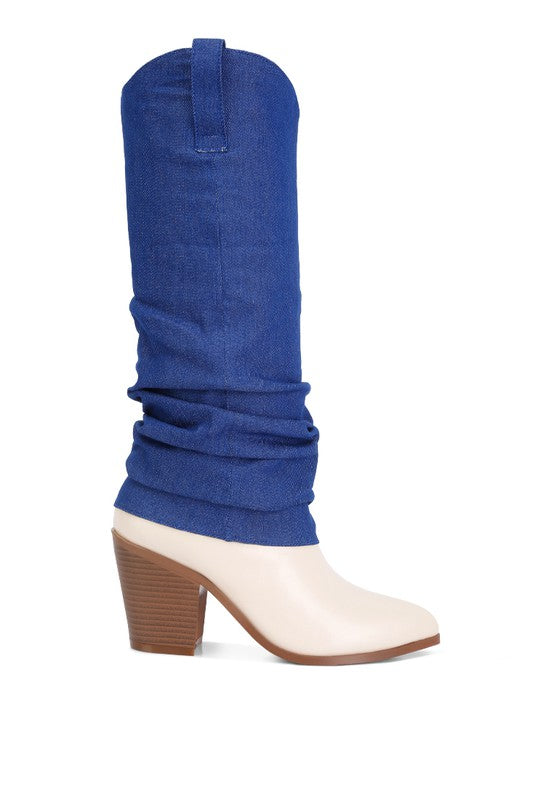 Fab Cowboy Boots With Denim Sleeve Setail