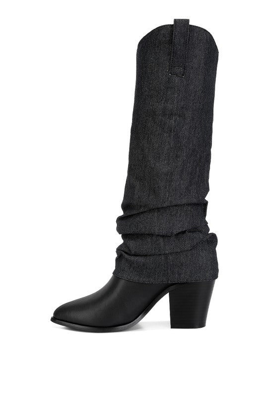 Fab Cowboy Boots With Denim Sleeve Setail