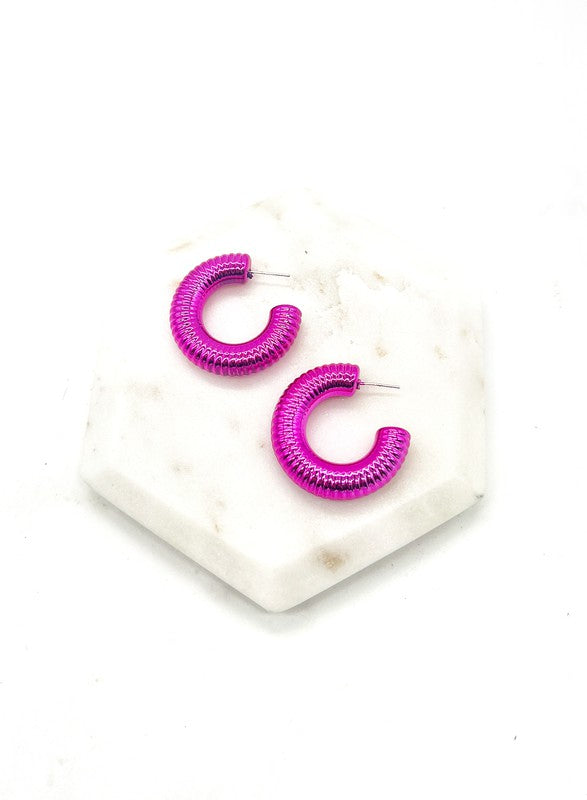 Hot Pink Chrome Acrylic Hoop Earrings