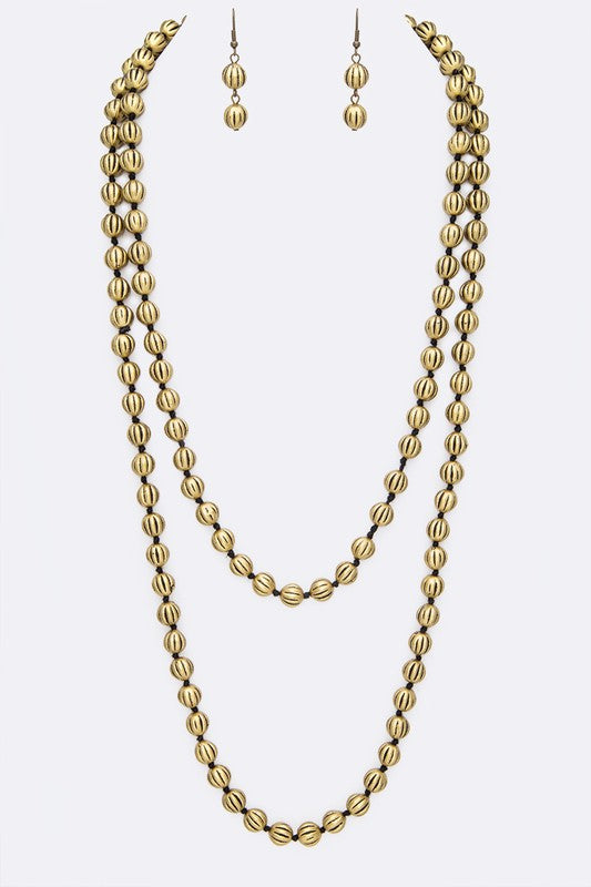 TEXTURED BEADS HAND KNOT CONVERTIBLE LONG NECKLACE