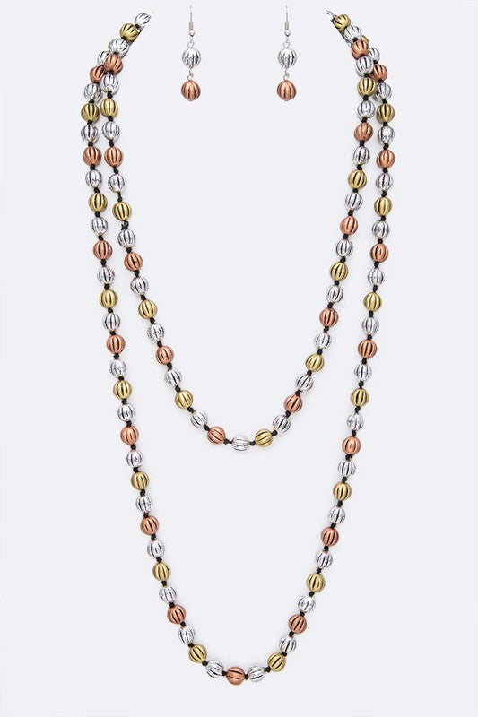 TEXTURED BEADS HAND KNOT CONVERTIBLE LONG NECKLACE