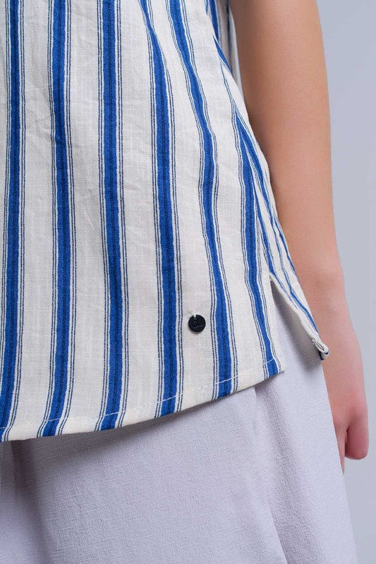 Cream top with blue stripes
