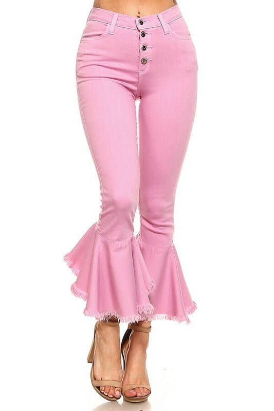 Ruffle Crop Jean in Pink