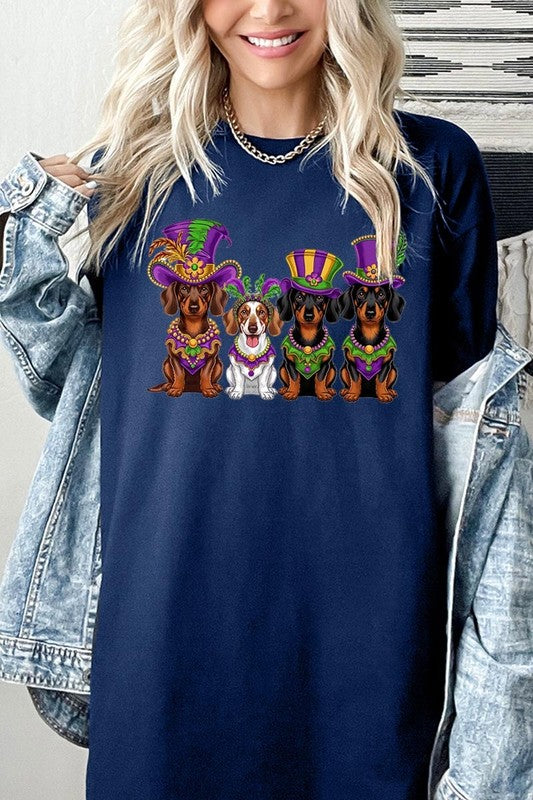Dachshund Mardi Gras Graphic Plus Heavy Cotton Tee