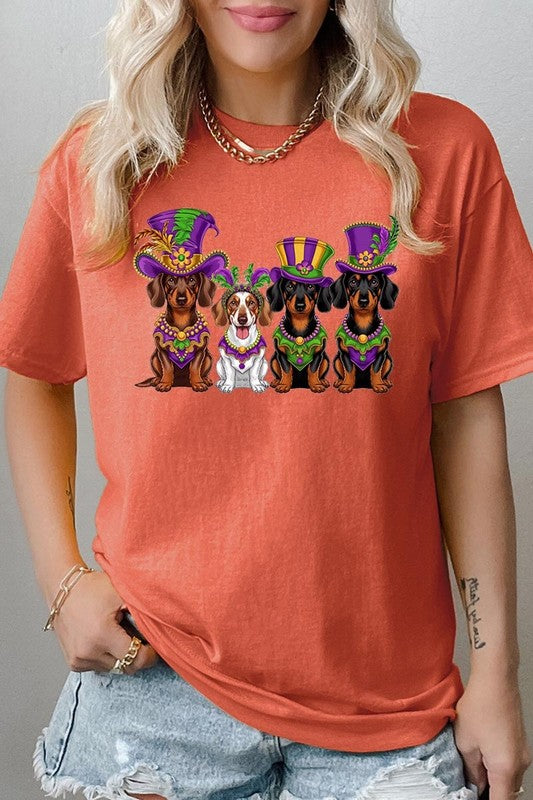 Dachshund Mardi Gras Graphic Plus Heavy Cotton Tee