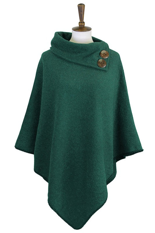Button Pointed Solid High Neck Poncho
