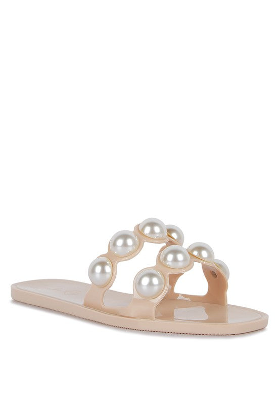 Pearla Faux Pearl Detail Jelly Flats