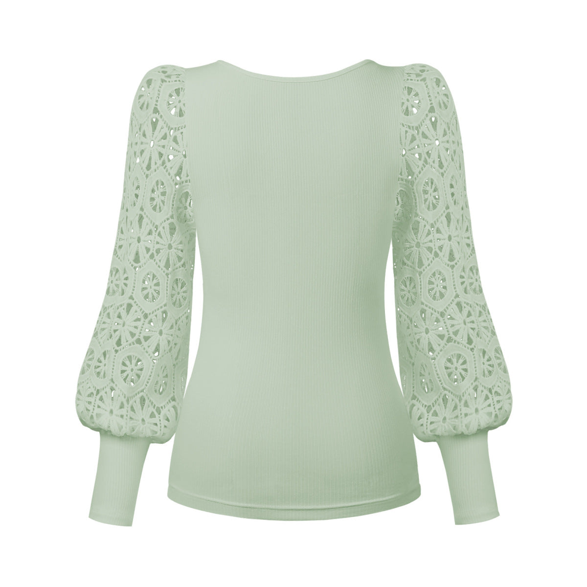 Solid Openwork Lace Ballon Sleeve Top