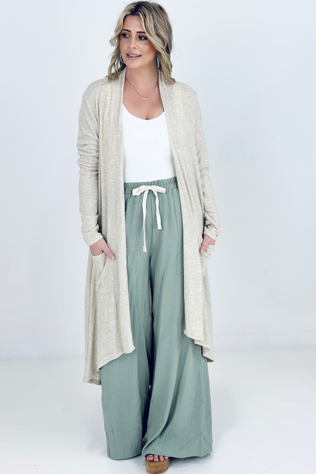 ADORA Solid Wide Leg Pants With Side Pockets