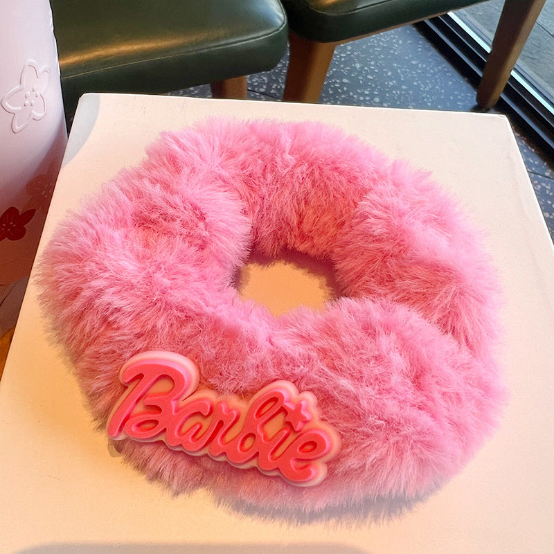 Rose Pink Plush Hair Scrunchies - Special Gift 4pcs Girls Set